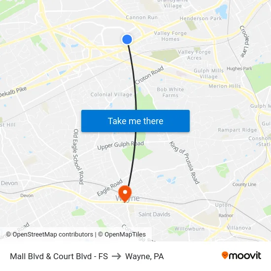 Mall Blvd & Court Blvd - FS to Wayne, PA map