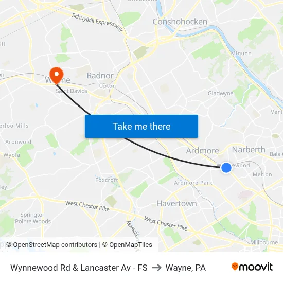 Wynnewood Rd & Lancaster Av - FS to Wayne, PA map