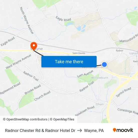 Radnor Chester Rd & Radnor Hotel Dr to Wayne, PA map