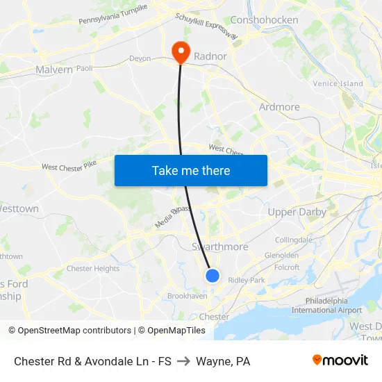 Chester Rd & Avondale Ln - FS to Wayne, PA map
