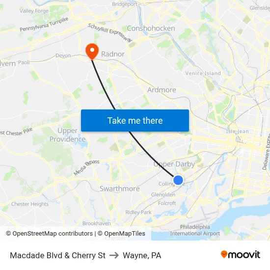 Macdade Blvd & Cherry St to Wayne, PA map