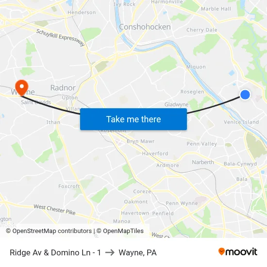 Ridge Av & Domino Ln - 1 to Wayne, PA map