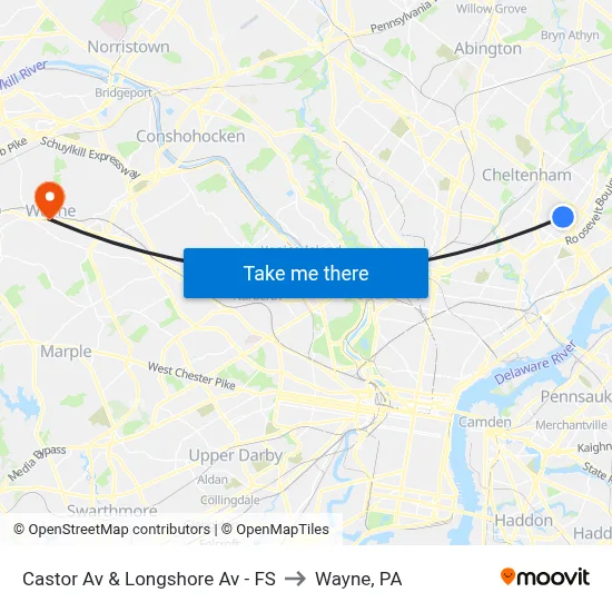 Castor Av & Longshore Av - FS to Wayne, PA map