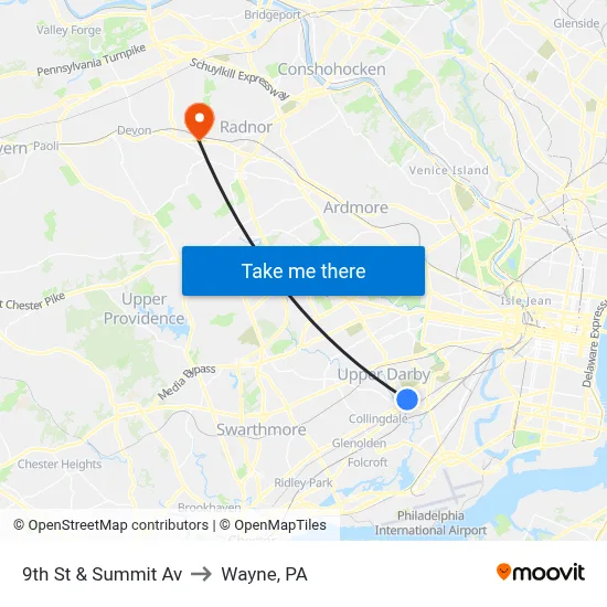 9th St & Summit Av to Wayne, PA map