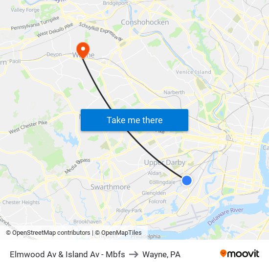 Elmwood Av & Island Av - Mbfs to Wayne, PA map