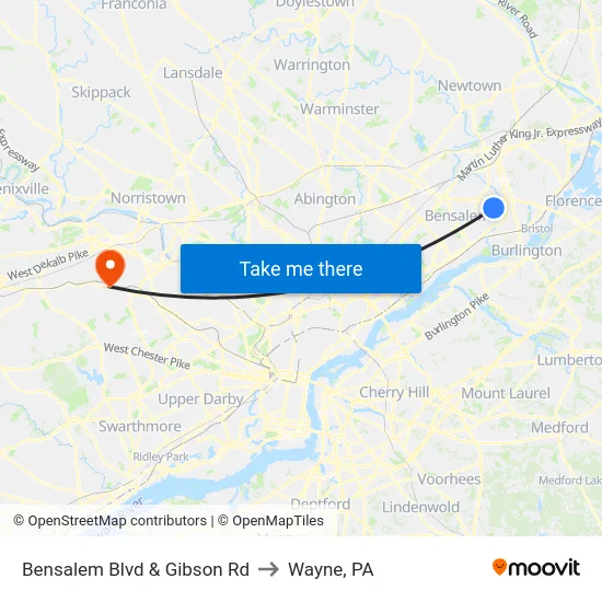 Bensalem Blvd & Gibson Rd to Wayne, PA map