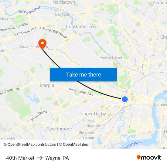 40th-Market to Wayne, PA map