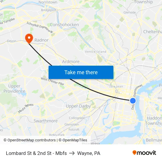 Lombard St & 2nd St - Mbfs to Wayne, PA map