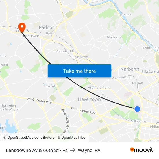 Lansdowne Av & 66th St - Fs to Wayne, PA map