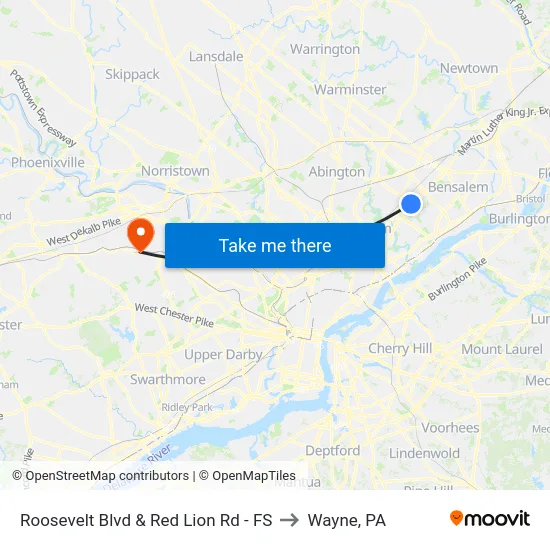Roosevelt Blvd & Red Lion Rd - FS to Wayne, PA map