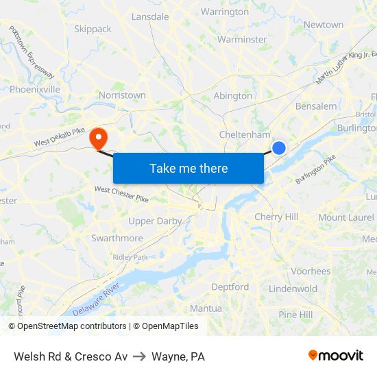Welsh Rd & Cresco Av to Wayne, PA map