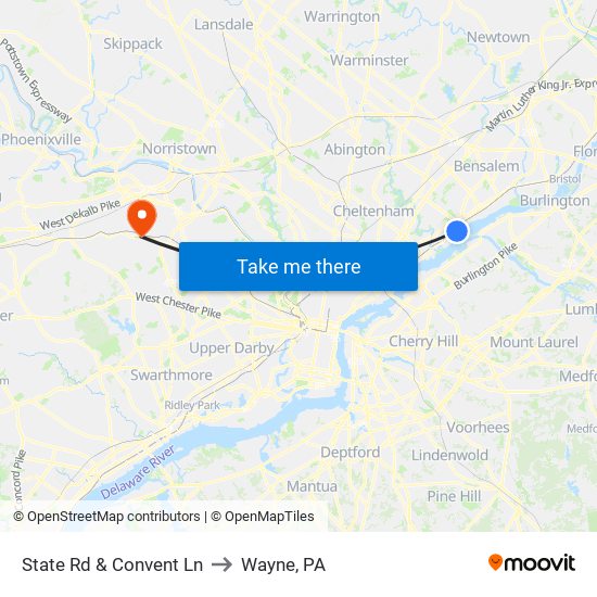State Rd & Convent Ln to Wayne, PA map