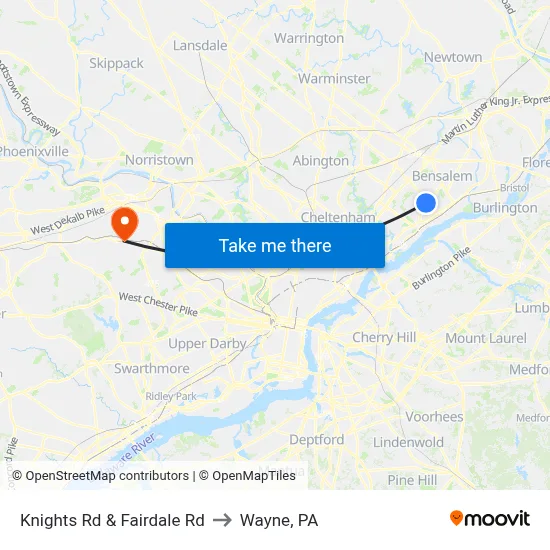 Knights Rd & Fairdale Rd to Wayne, PA map