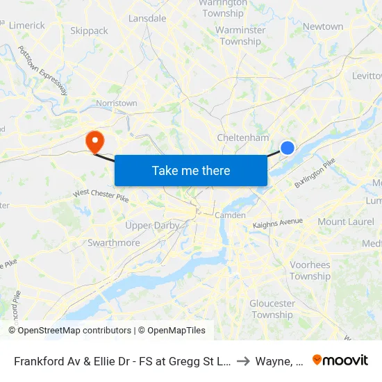 Frankford Av & Ellie Dr - FS at Gregg St Loop to Wayne, PA map