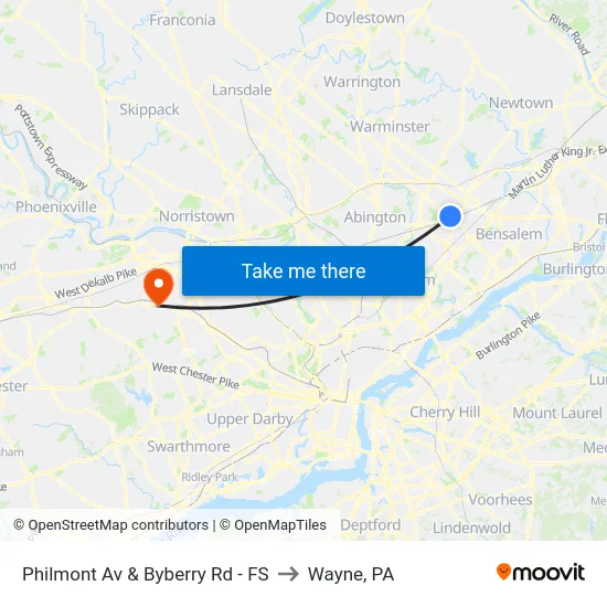 Philmont Av & Byberry Rd - FS to Wayne, PA map