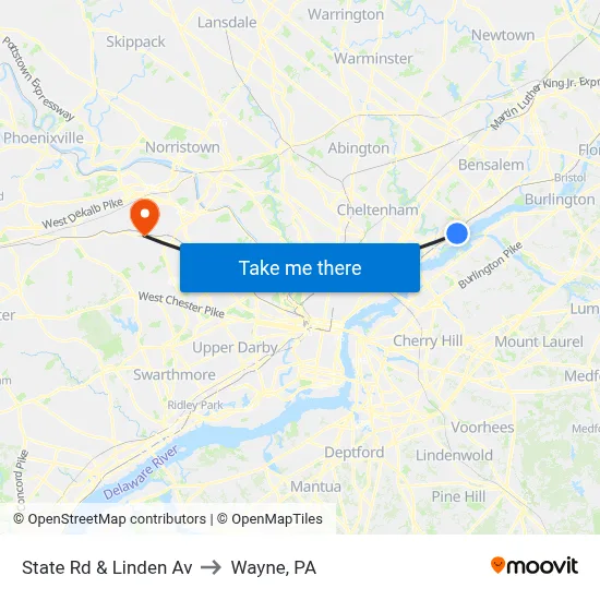 State Rd & Linden Av to Wayne, PA map