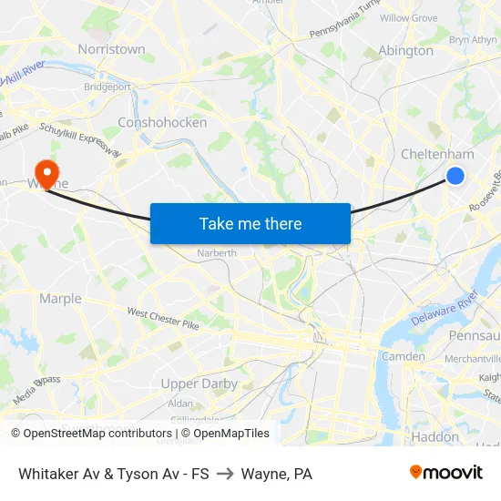 Whitaker Av & Tyson Av - FS to Wayne, PA map