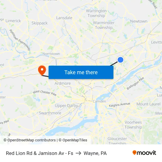 Red Lion Rd & Jamison Av - Fs to Wayne, PA map