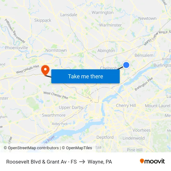 Roosevelt Blvd & Grant Av - FS to Wayne, PA map
