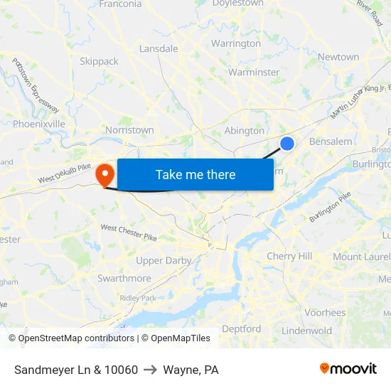 Sandmeyer Ln & 10060 to Wayne, PA map