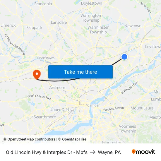 Old Lincoln Hwy & Interplex Dr - Mbfs to Wayne, PA map