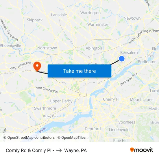 Comly Rd & Comly Pl - to Wayne, PA map