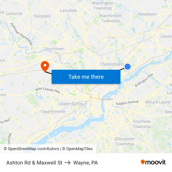 Ashton Rd & Maxwell St to Wayne, PA map