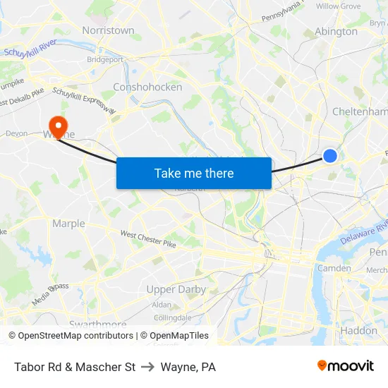 Tabor Rd & Mascher St to Wayne, PA map