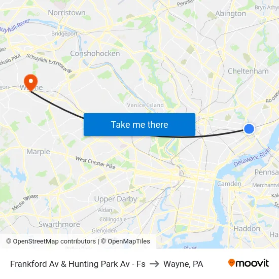Frankford Av & Hunting Park Av - Fs to Wayne, PA map