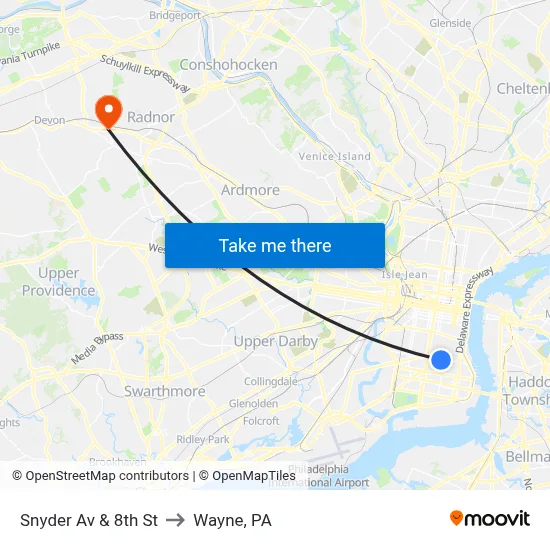 Snyder Av & 8th St to Wayne, PA map
