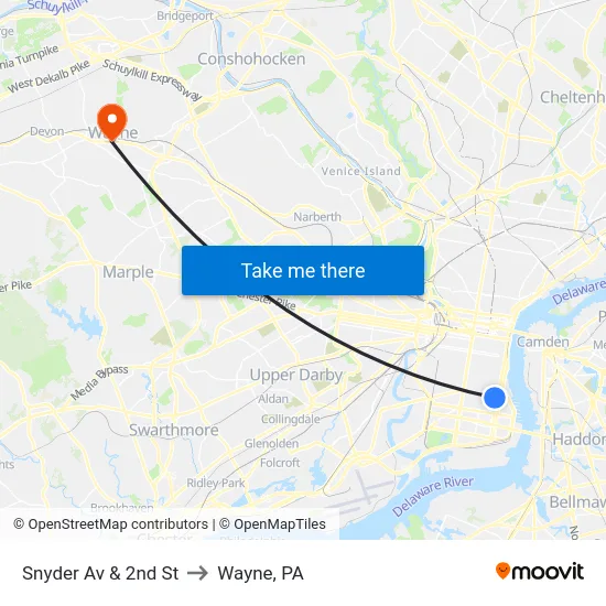 Snyder Av & 2nd St to Wayne, PA map
