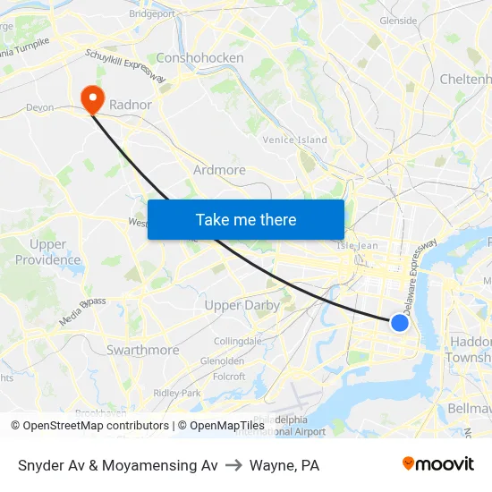 Snyder Av & Moyamensing Av to Wayne, PA map