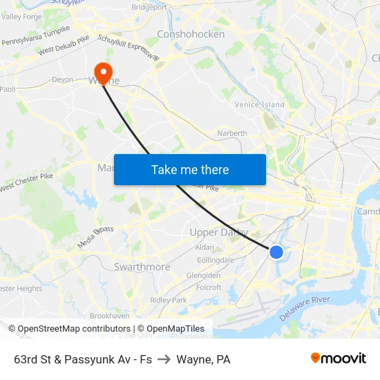 63rd St & Passyunk Av - Fs to Wayne, PA map