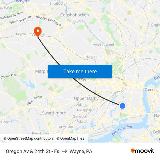 Oregon Av & 24th St - Fs to Wayne, PA map