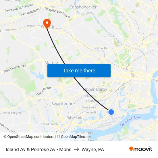 Island Av & Penrose Av - Mbns to Wayne, PA map