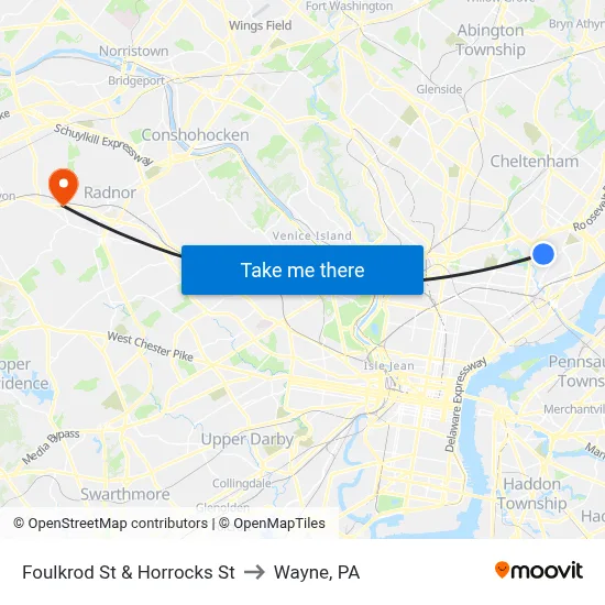 Foulkrod St & Horrocks St to Wayne, PA map