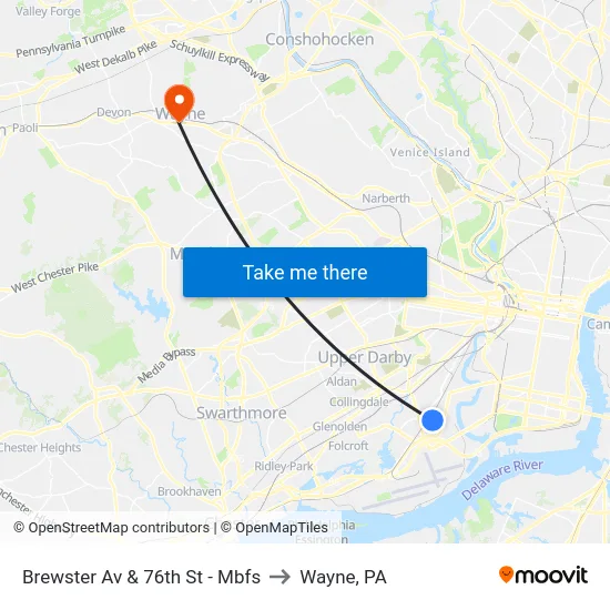 Brewster Av & 76th St - Mbfs to Wayne, PA map