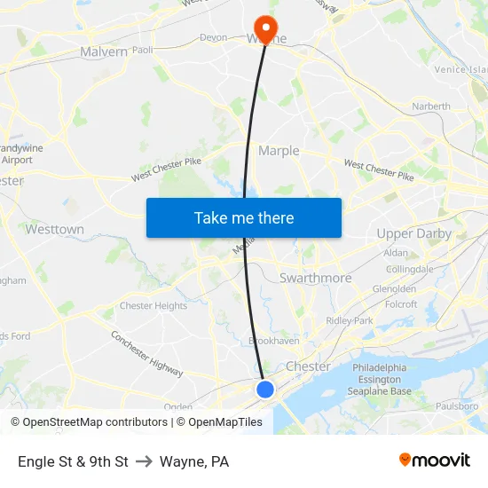 Engle St & 9th St to Wayne, PA map