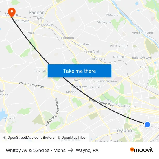 Whitby Av & 52nd St - Mbns to Wayne, PA map