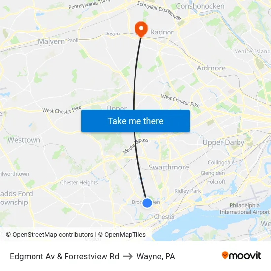 Edgmont Av & Forrestview Rd to Wayne, PA map