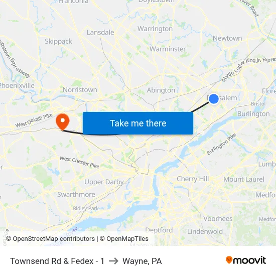 Townsend Rd & Fedex - 1 to Wayne, PA map