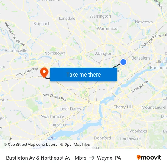 Bustleton Av & Northeast Av - Mbfs to Wayne, PA map