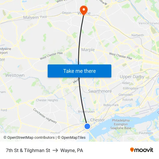 7th St & Tilghman St to Wayne, PA map
