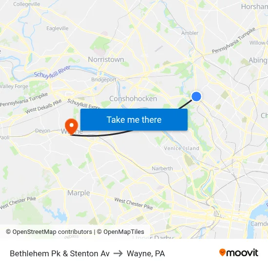 Bethlehem Pk & Stenton Av to Wayne, PA map