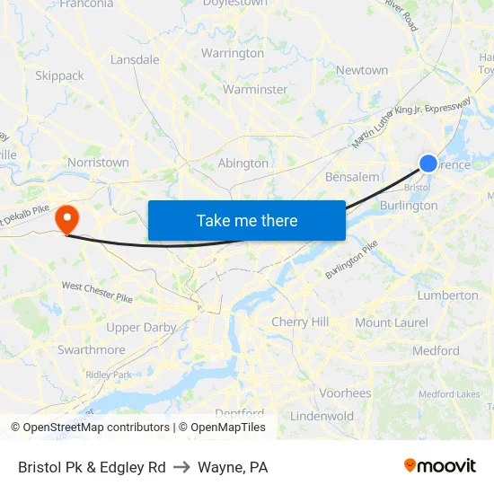 Bristol Pk & Edgley Rd to Wayne, PA map