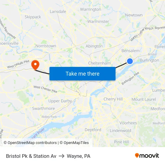 Bristol Pk & Station Av to Wayne, PA map