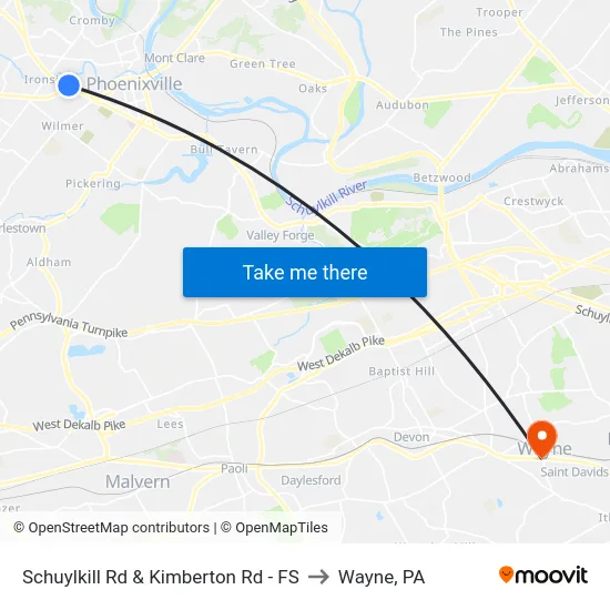 Schuylkill Rd & Kimberton Rd - FS to Wayne, PA map