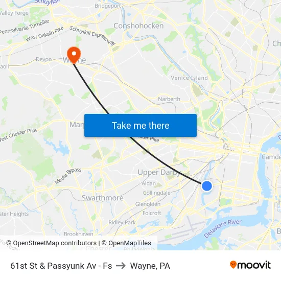 61st St & Passyunk Av - Fs to Wayne, PA map