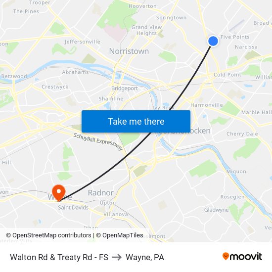 Walton Rd & Treaty Rd - FS to Wayne, PA map