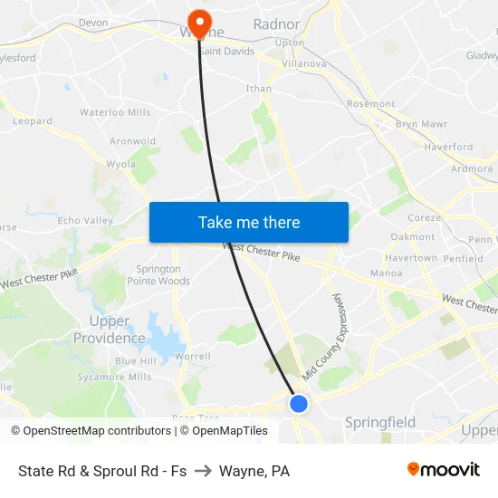 State Rd & Sproul Rd - Fs to Wayne, PA map